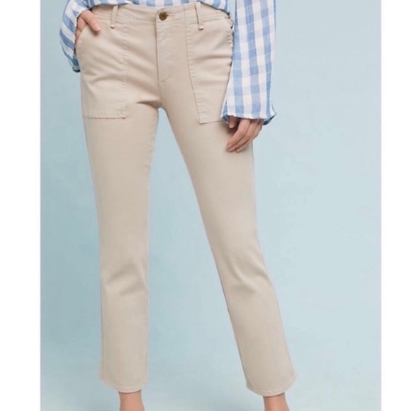 Anthropologie Cropped Utility Pants Khaki Buckle - Picture 2 of 5